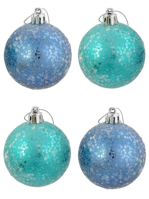 Turquoise & Aqua Sequinned Crackle Baubles - 6 x 60mm