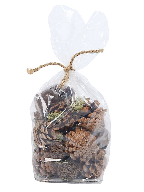 Various Natural Pine Cones With Moss & Bells Christmas Decoration Mix - 150g
