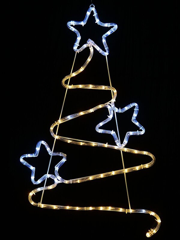 Warm & Cool White LED Christmas Tree With Stars Rope Light Silhouette - 83cm