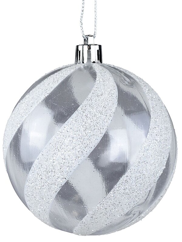 White & Clear Whimsical Glitter Candy Swirl Bauble | 80mm