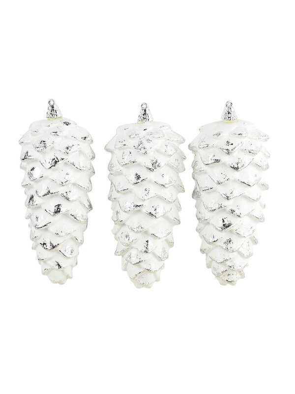 White Pine Cones Decorations - 3 x 12cm