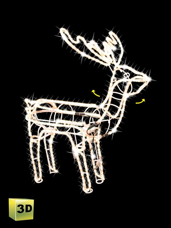 White Rope Light Large Standing Reindeer Rope Lights 3D - 1.1m