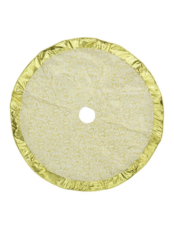 White With Gold Swirl Pattern & Gold Trim Tree Skirt - 1.2m 