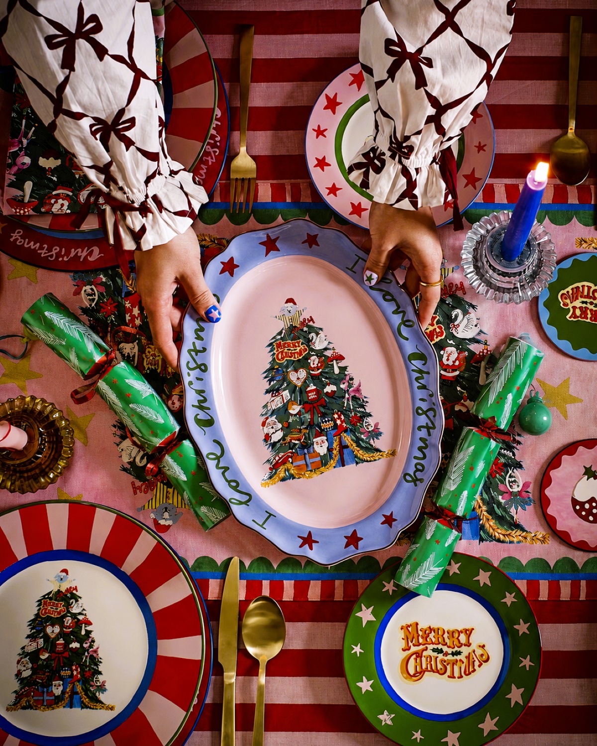 White Trees On Green Christmas Bon Bons Retro Christmas Table